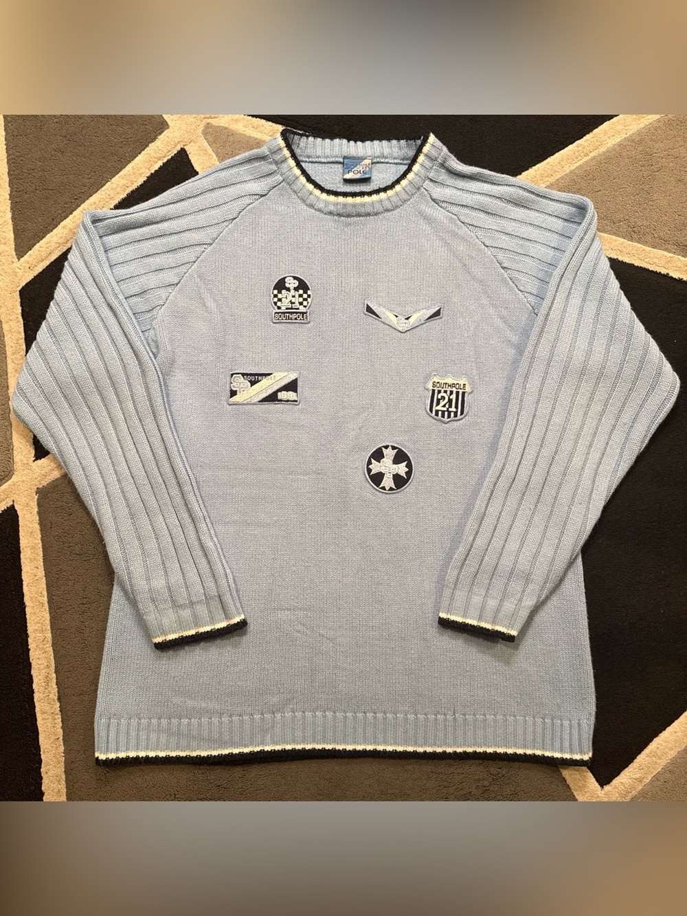 Light blue South Pole 90s knit sweater with patches